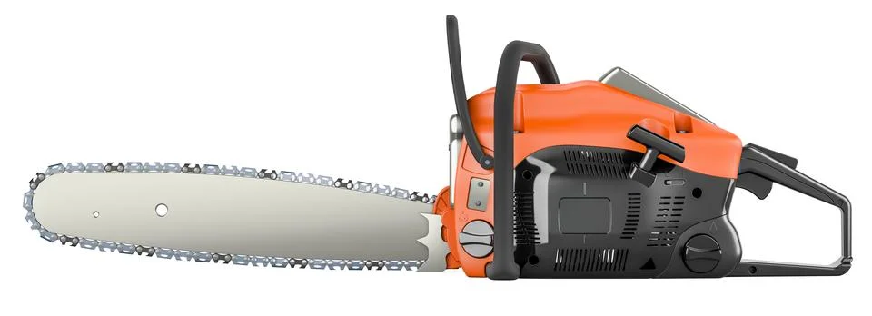 Chainsaw, side view. 3D rendering Ilustración de archivo