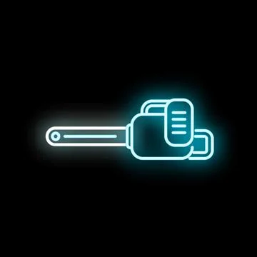 Chainsaw tool icon glowing with blue neon light Stock Illustration