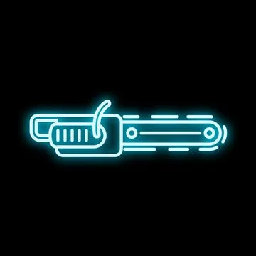 Chainsaw tool neon sign glowing blue in darkness Stock Illustration