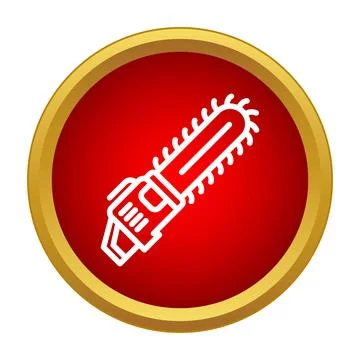Chainsaw tool outline icon on red button Stock Illustration