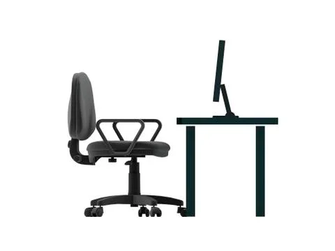 Chair and table with desktop. 3d rendered illustration. isolated on white Stock Illustration