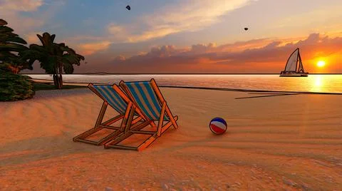 Chair at beach Stock Illustration