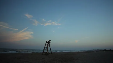 Chair beach sunset Stock Footage 95686388