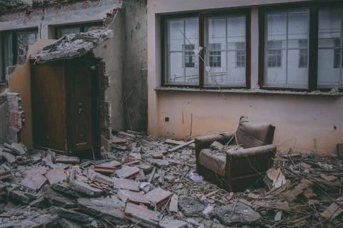 Chair in Destroyed Building Stock Photos