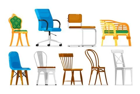 Chair set. Comfortable empty chairs collection Stock Illustration