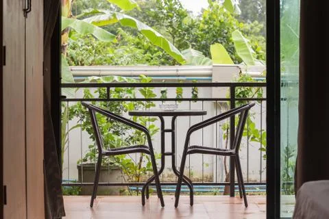 Chair set out door for smoking area Stock Photos