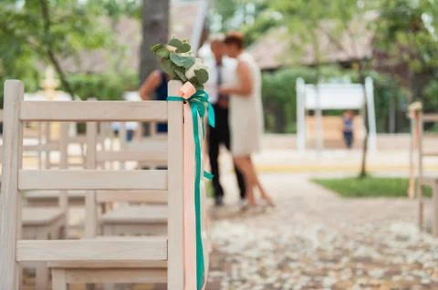 Chair set for wedding or another catered event Stock Photos