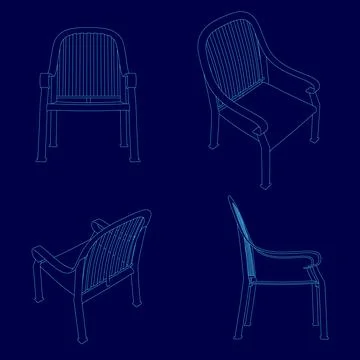 Chair is shown in four different angles. The chair is made of plastic and has a Stock Illustration