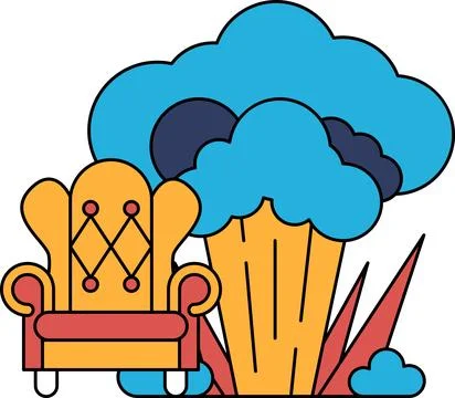 A chair is sitting in front of a tree with a cloud in the background Stockillustratie