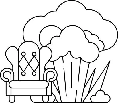 A chair is sitting in front of a tree with a cloud in the background Stock Illustration