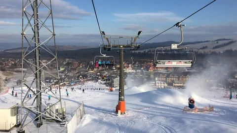 Chair Ski Lift forward facing view Stock Footage 87189891