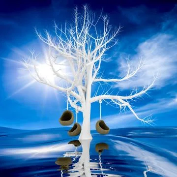 Chair to a tree. Stock Illustration