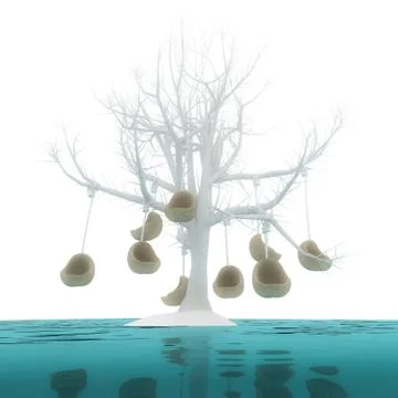 Chair to a tree. Stock Illustration