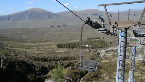 Chairlifts down from White Corries, Glencoe, Scottish Highlands (HD) Stock Footage 273620592