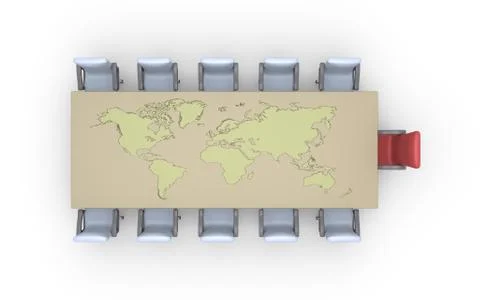 Chairs across table with earth map Stock Illustration
