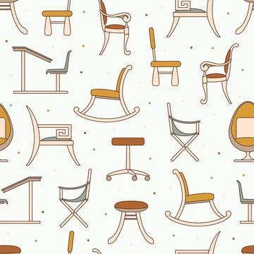 Chairs and armchairs seamless pattern. Interior items Illustrazione stock