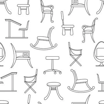 Chairs and armchairs seamless pattern. Interior items Illustrazione stock