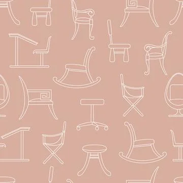 Chairs and armchairs seamless pattern. Interior items Stock Illustration