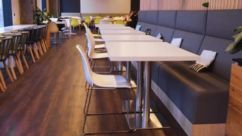 Chairs and sofas in an empty cafe, cafe interior. Stock Footage 274094647