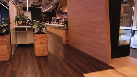 Chairs and sofas in an empty cafe, cafe interior. Stock Footage 274094749