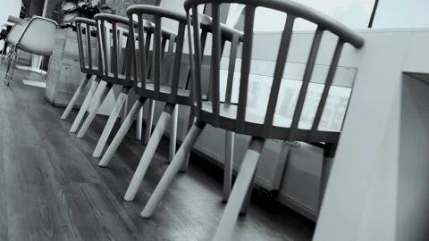 Chairs and sofas in an empty cafe, cafe interior. Stock Footage 274094779