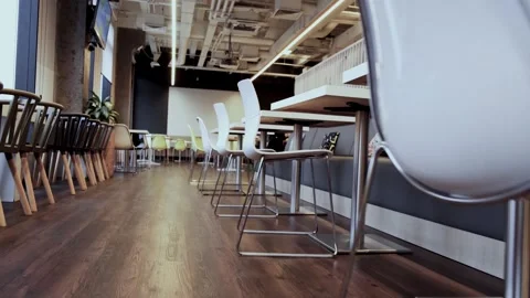 Chairs and sofas in an empty cafe, cafe interior. Stock Footage 274094780