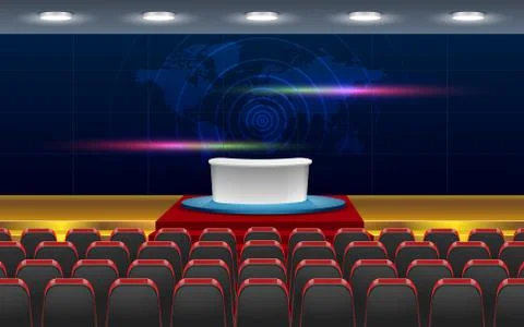 Chairs and table on the stage in the hall Stock Illustration