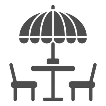 Chairs and table with umbrella solid icon, Street food concept, Outdoor table Illustration