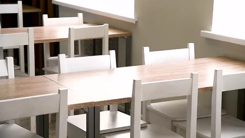 Chairs and tables in the cafe. Video stock 254908799