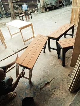 The chairs are almost finished Stock Photos