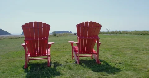 Chairs at Five Islands Lighthouse Park, Nova Scotia Stock Footage 127703568