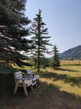 Chairs in the mountains view Stock Photos