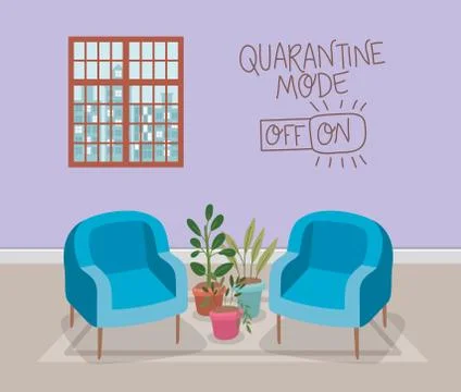 Chairs window and plants inside pots vector design Illustrazione stock