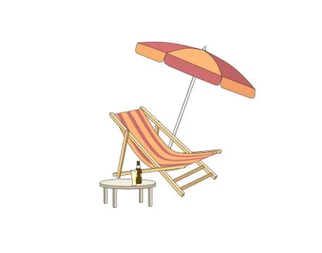 Chaise longue table parasol. Deck chair summer beach resort symbol of holiday Stock Illustration