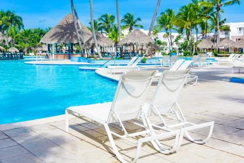 Chaise lounge by the pool Fotos de archivo
