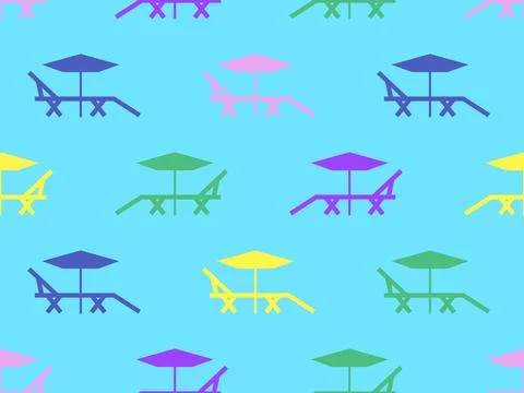 Chaise lounges with umbrellas seamless pattern. Summer vacation, sunbathing.  Illustrazione stock