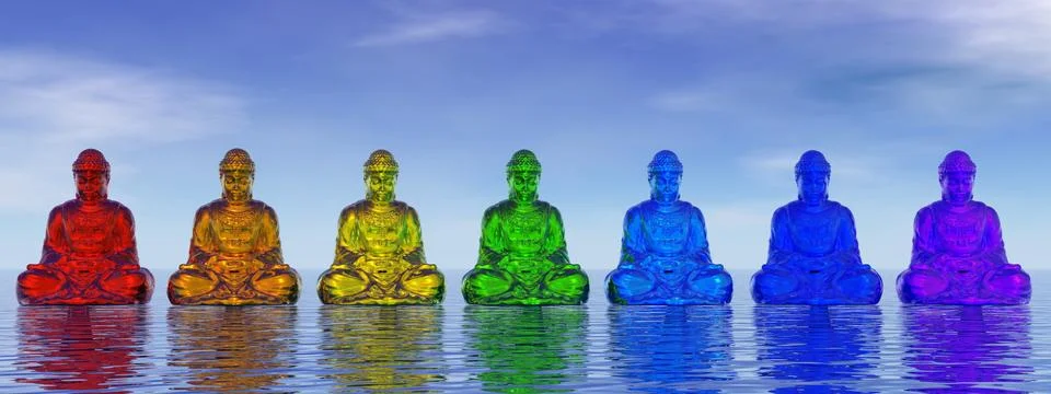 Chakra buddhas - 3D render Stock Illustration