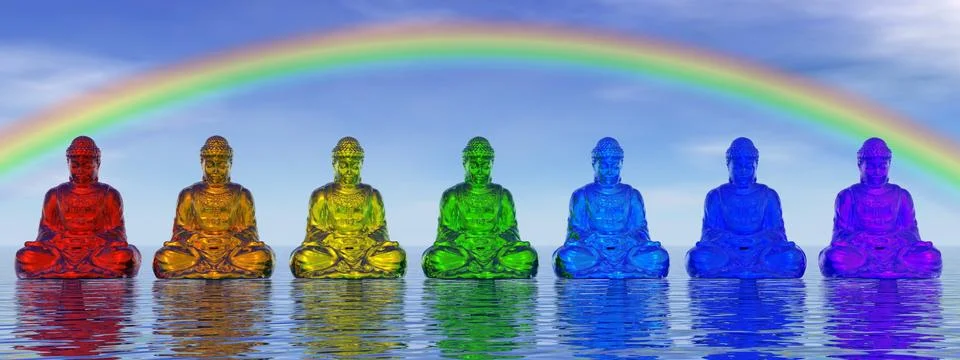 Chakra buddhas - 3D render Illustrazione stock