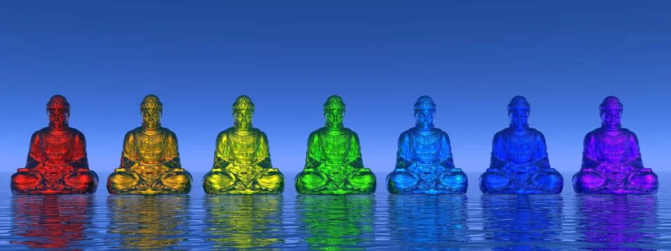 Chakra buddhas - 3D render Stock Illustration