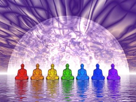 Chakra buddhas - 3D render Stock Illustration