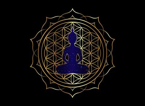 Chakra concept. Inner love, light and peace. Buddha silhouette in lotus position Stock Illustration