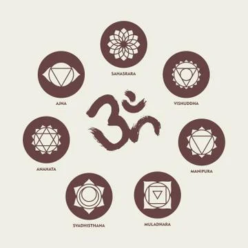 Chakra icon set elements and om calligraphy イラスト素材