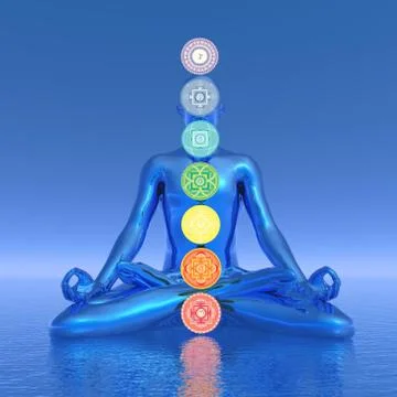 Chakras blue meditation - 3D render Stock Illustration