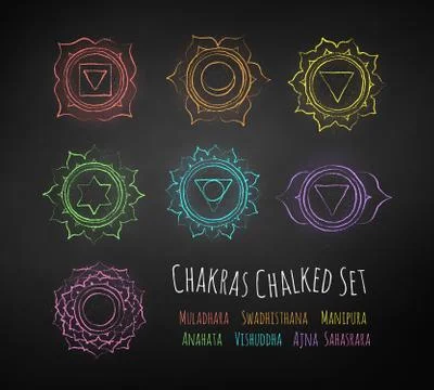 Chakras chalk drawn vector set Stock Illustration