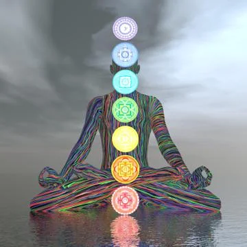 Chakras cloudy meditation - 3D render Stock Illustration