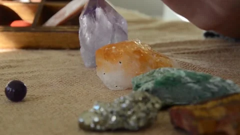Chakras stones on table Stock Footage