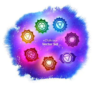 Chakras on ultraviolet outer space background Stock Illustration
