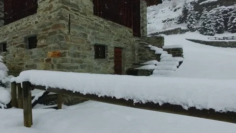 Chalet and snow in mountain Video stock 72237603