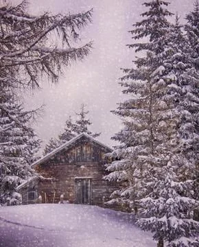 Chalet on the Austrian Alps with snowfall Stock Photos