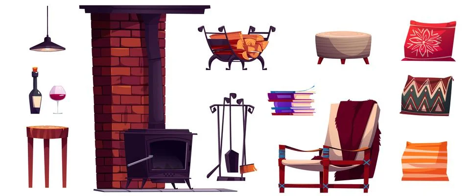 Chalet interior design elements set Stock Illustration